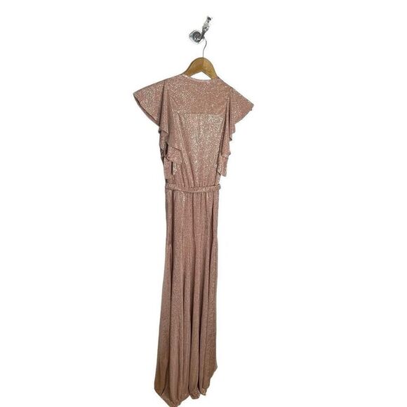 NWT Sabina Musayev Intermix Topaz Keyhole Shimmer Blush Pink Rose Gold Dress XS - Picture 3 of 9